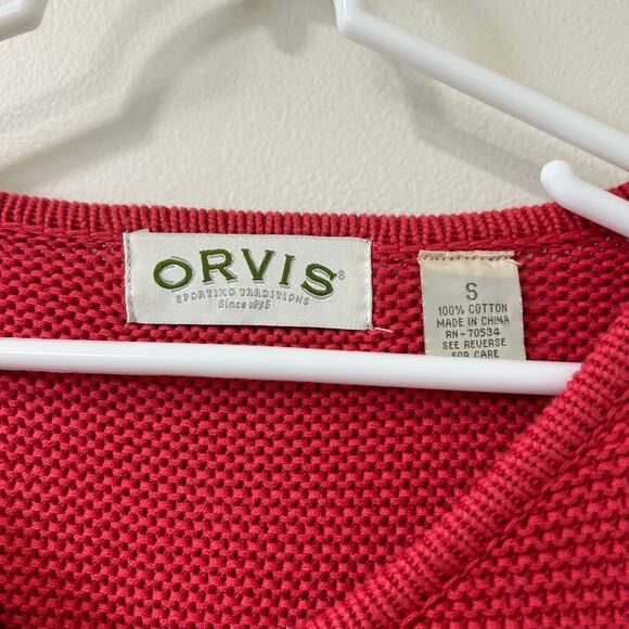 Orvis Womens Sz Small Coral Pink 100% Cotton Chunky Cardigan Sweater Cottage - Picture 3 of 4